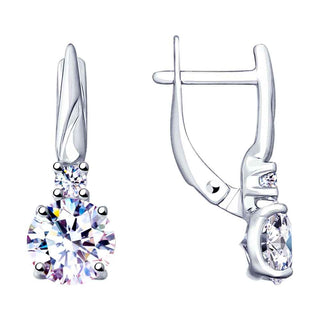 стилни сребърни обеци, родиево покритие, CZ Swarovski Граф Орлов, sokolov,