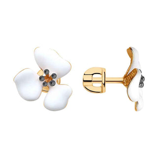 сребърни обеци, цветен емайл, розова позлата, цвете, sokolov,