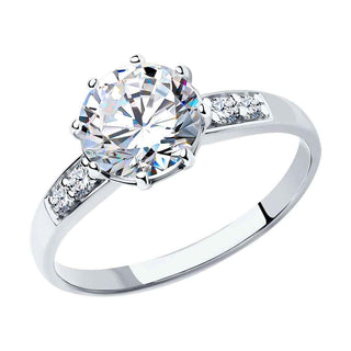 сребърен пръстен, тип годежен, родиево покритие, CZ Swarovski, sokolov,