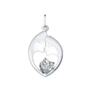 сребърен медальон, сърце, луна, цирконий, родиево покритие, Sokolov