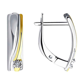 стилни сребърни обеци, диаманти, родиево покритие, жълта позлата, sokolov,