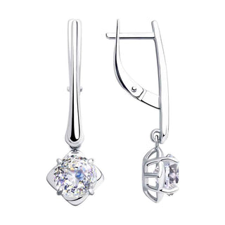 сребърни обеци, леко висящи сребърни обеци, CZ Swarovski Граф Орлов, sokolov, родиево покритие,