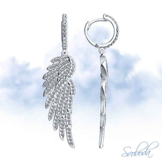 сребърни обеци, висящи обеци, ангелски крила, цирконий, родиево покритие, Sokolov