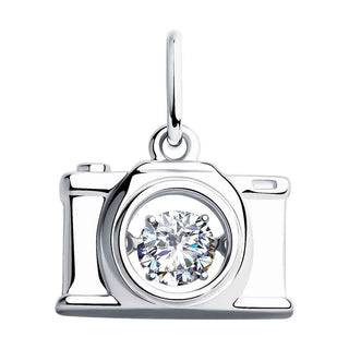 сребърен медальон, фотоапарат, танцуващ камък, цирконий, родиево покритие, Sokolov