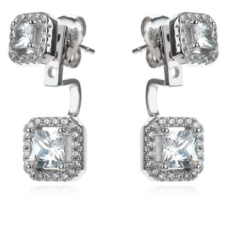 атрактивни сребърни обеци, две в едно, цирконий, родиево покритие