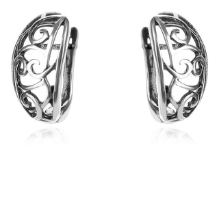 сребърни обеци, без камък, оксидирано сребро, Алгара,