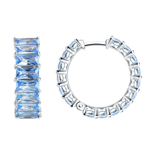 сребърни обеци, цирконий, родиево покритие, обеци тип халки, Sokolov