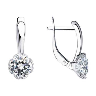 сребърни обеци, родиево покритие, CZ Swarovski, sokolov,