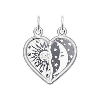сребърен медальон, разделящо сърце, лазерна обработка, слънце и луна, родиево покритие, Sokolov