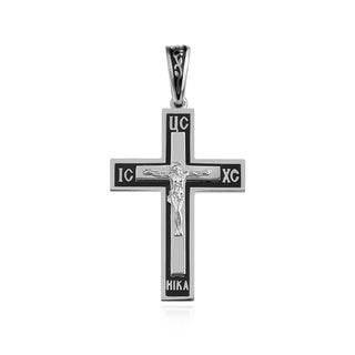 сребърен кръст, емайл, родиево покритие, без камък, подходящ за мъже