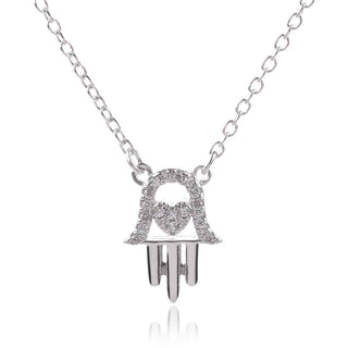 сребърно колие ръката на Фатима със сърце и цирконии