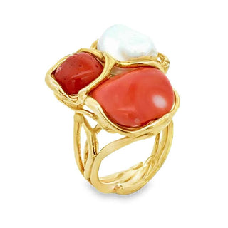 Сребърен пръстен - Baroque Pearl and Coral Gem