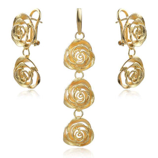 сребърен комплект, позлата, роза