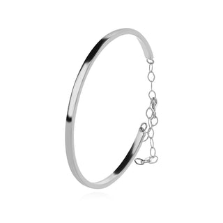 сребърна гривна, твърда гривна, без камък, родиево покритие