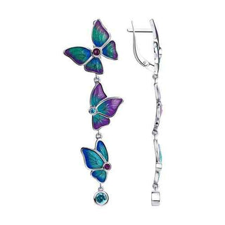 висящи атрактивни обеци, Пеперуди, цветен емайл, цирконии, родиево покритие, sokolov,