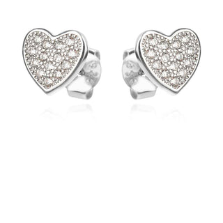 сребърни обеци, обеци по ухото, цирконий, родиево покритие, сърце