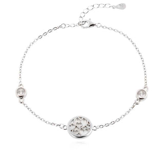 сребърна гривна, седеф, родиево покритие, сърце