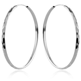 сребърни обеци, обеци тип халка, лазерна обработка, родиево покритие,