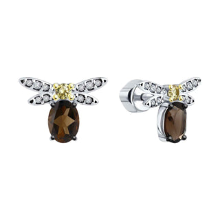 сребърни обеци, опушен кварц, цирконий, Sokolov