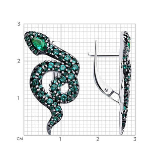Сребърни обеци - Green blink snake