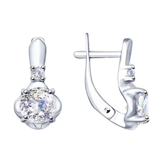 сребърни обеци, родиево покритие, CZ Swarovski Граф Орлов, sokolov,