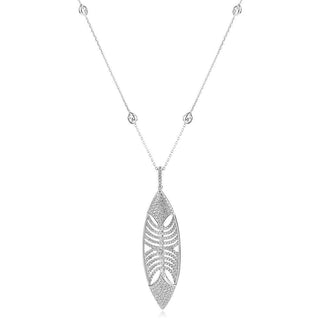 луксозно сребърно колие, абстрактна форма, циркони, родиево покритие,