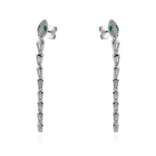 сребърни обеци, цирконий, родиево покритие, по модел на Bvlgari, змия