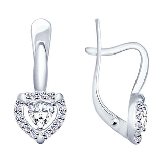 сребърни обеци, родиево покритие, сърце, CZ Swarovski, sokolov, цирконий