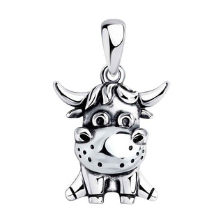 сребърен медальон, бял метален вол 2021, оксидирано сребро, Sokolov