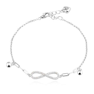 сребърна гривна, цирконий, родиево покритие, знак безкрайност