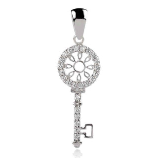 нежен сребърен медальон, ключ, цирконии, родиево покритие