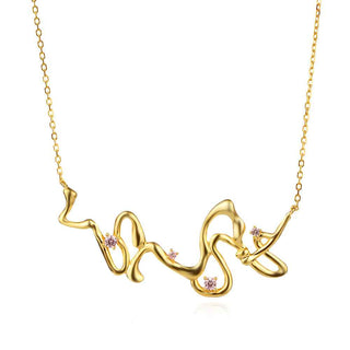 сребърно колие, цирконий, жълта позлата, абстрактна форма