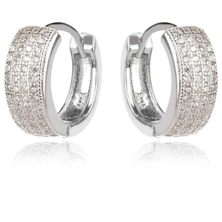 сребърни обеци, цирконии, малка халка, родиево покритие