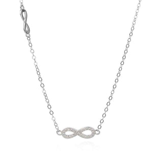 сребърно колие, знак безкрайност, цирконий, родиево покритие,