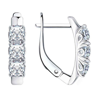 стилни сребърни обеци, родиево покритие, CZ Swarovski, sokolov,