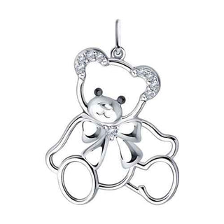 сребърен медальон, мече, подходящ за дете, цирконий, родиево покритие, Sokolov