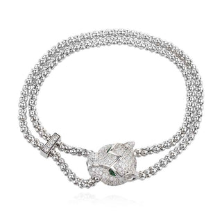 сребърна гривна, цирконий, родиево покритие, пантера, по модел на Cartier,