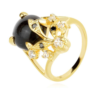 сребърен пръстен, оникс, жълта позлата, цирконий