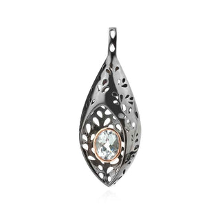 сребърен медальон, покритие от рутений и розова позлата, аквамарин