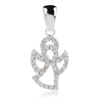 нежен сребърен медальон, ангел, цирконии