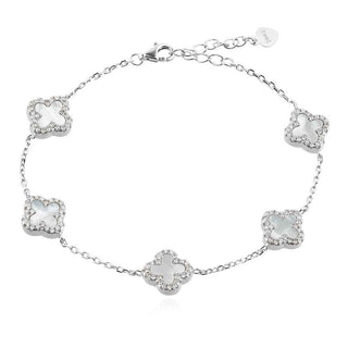 сребърна гривна, седеф, цирконий, родиево покритие, цвете