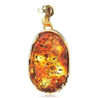 Сребърен медальон, жълта позлата, естествен Балтийски кехлибар с цвят на коняк