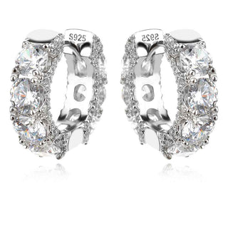 сребърни обеци, обеци тип халки, цирконий, родиево покритие,