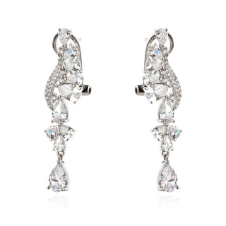 сребърни обеци, цирконий, родиево покритие, висящи обеци, подходящи за повод