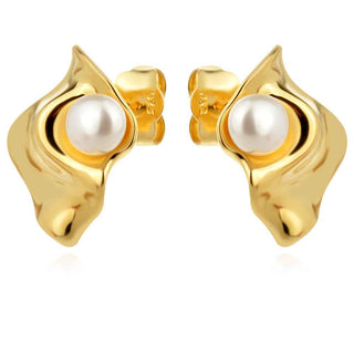 сребърни обеци, жълта позлата, перла