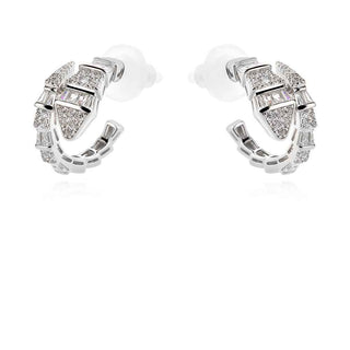 сребърни обеци, цирконий А+++, родиево покритие, змия