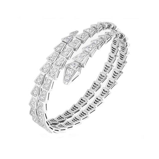 сребърна гривна, змия, цирконий, родиево покритие, по модел на Bvlgari,