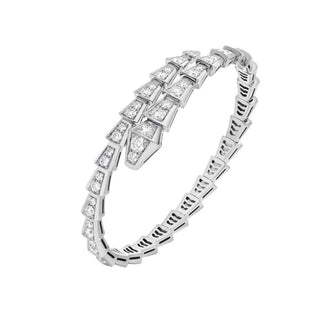 сребърна гривна, змия, цирконий, родиево покритие, по модел на Bvlgari, твърда гривна