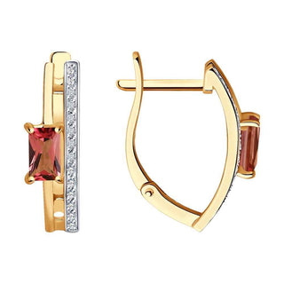 златни обеци, розово злато, розов турмалин, sokolov, брилянти