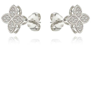 нежни сребърни обеци, цвете, цирконий, родиево покритие